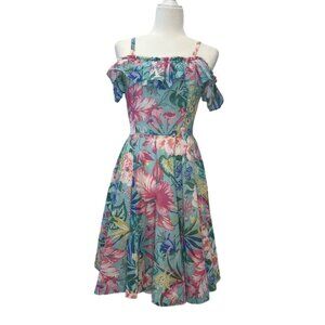 Montgomery Ward Vintage 80s Off Shoulder Floral Swing dress Size SMALL Cottage